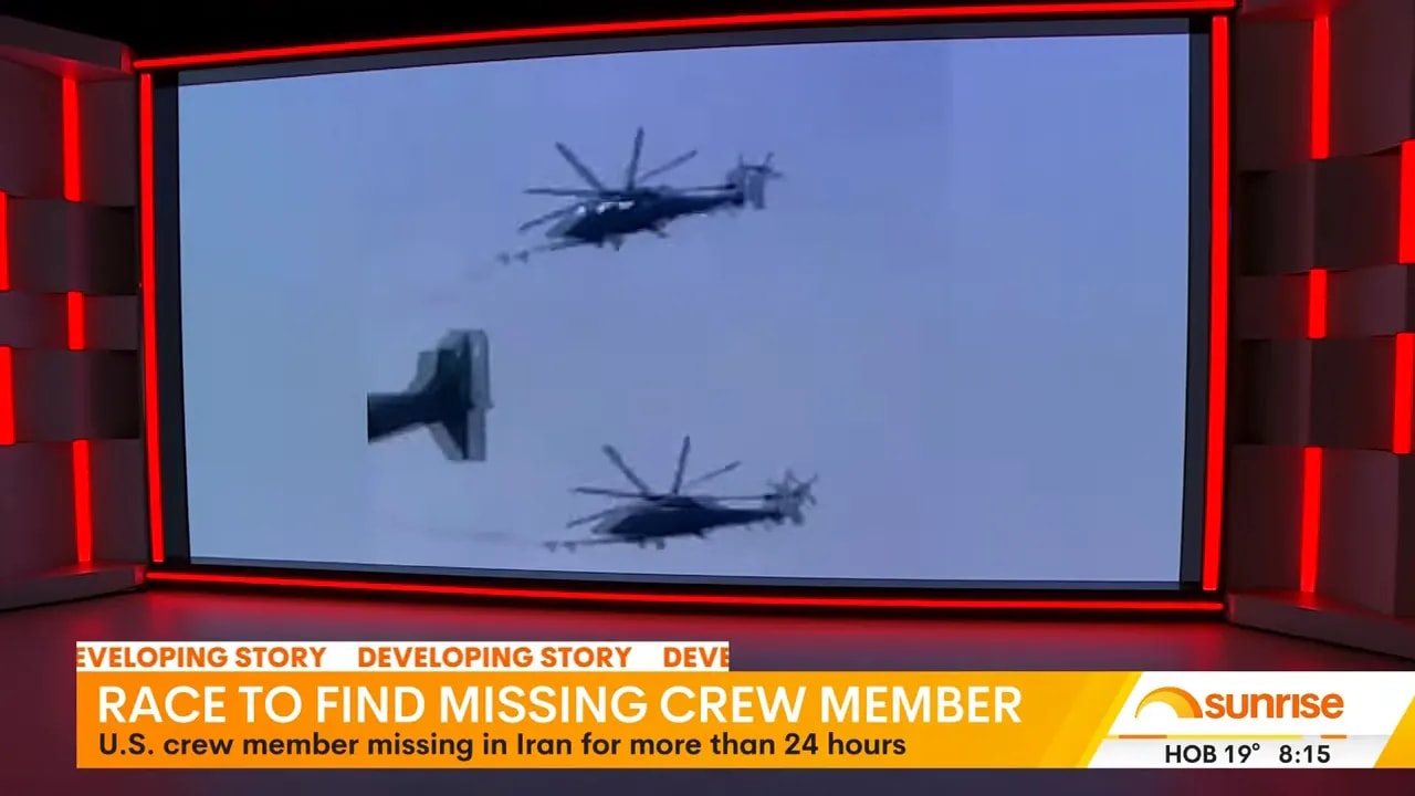 Aircraft and response coverage shown on a news studio display for search operation
