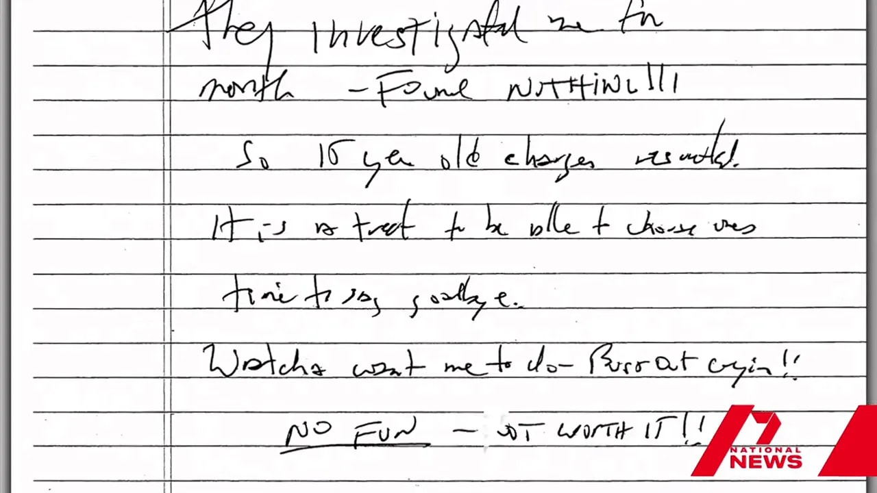 Close-up of handwritten excerpts from the alleged Epstein suicide note