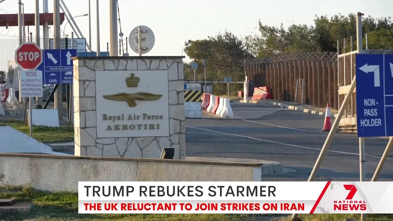 Royal Air Force Akrotiri entrance sign and base checkpoint in Cyprus