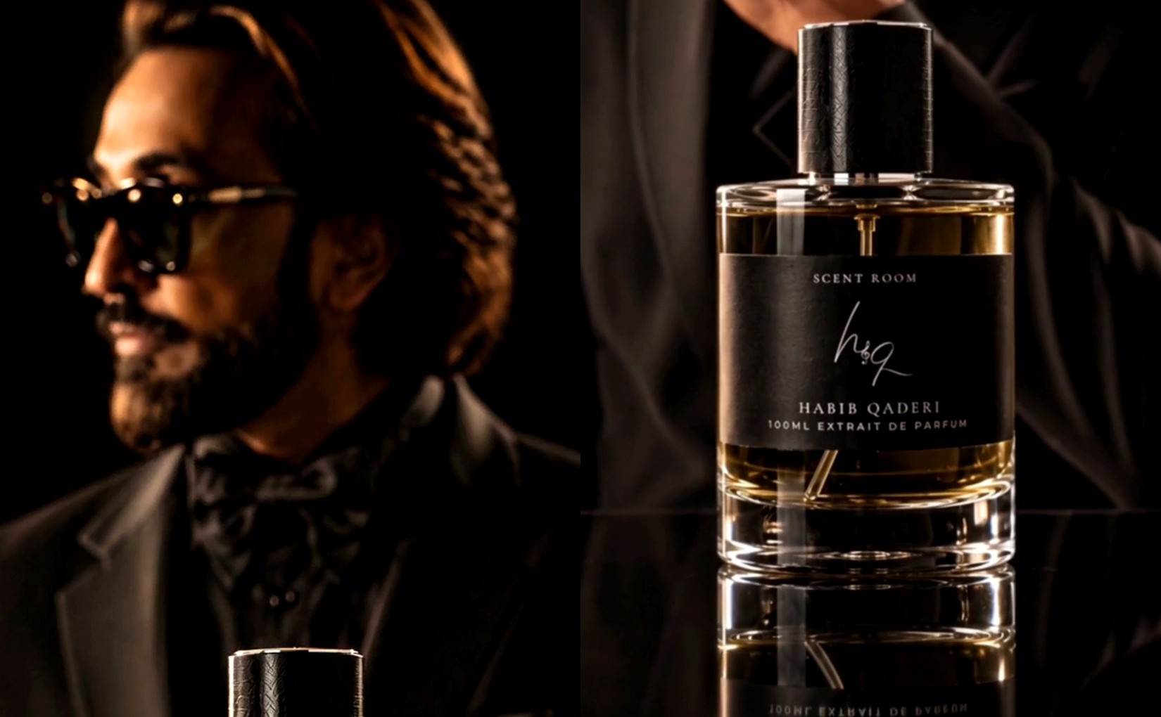 Habib Qaderi in profile beside the HQ extrait de parfum bottle by Scent Room